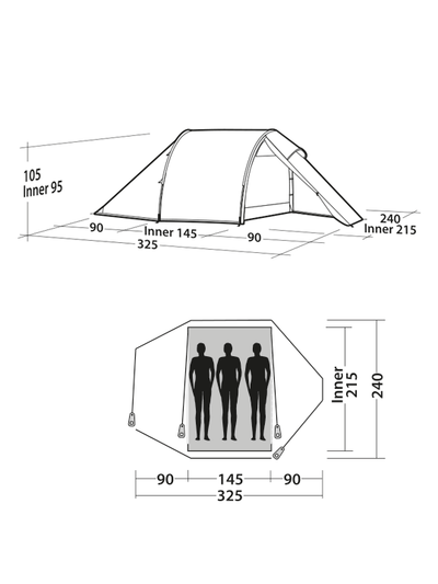 Easy Camp Vega 300 Compact Tent technische indeling tekening