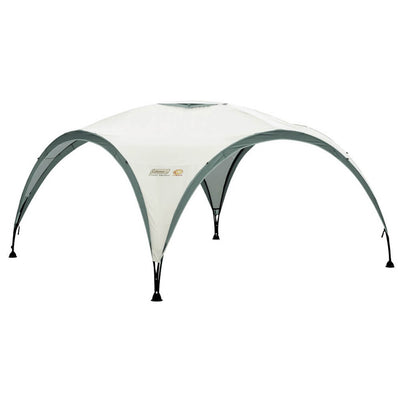 Coleman Event Shelter M partytent 3x3 meter schuin gezien met groene en grijze kleuren.