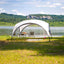 Close-up van het stevige stalen frame van de Coleman Event Shelter M partytent.