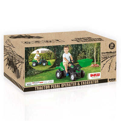 De Dolu Ranchero traptractor groen in de originele productverpakking.