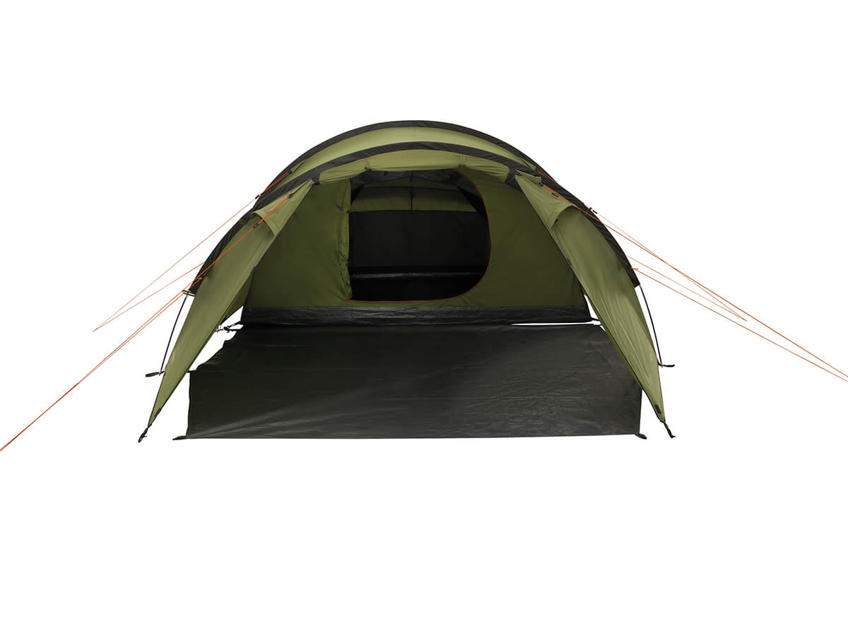 Vooraanzicht van de Easy Camp Hemsedal 4 Tent, ruime 4-persoons tunneltent met grote voortent.