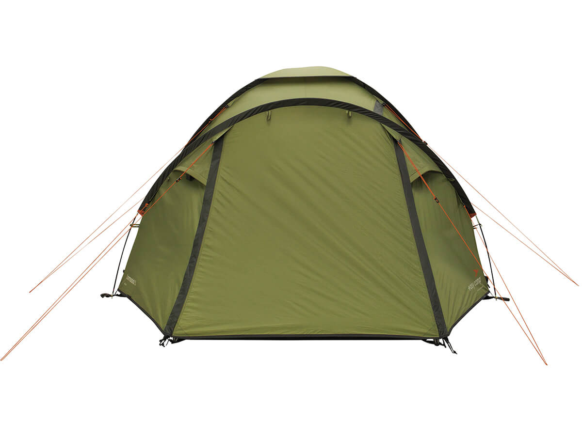 Achterkant van de Easy Camp Lomsdal 3 Tent met ventilatieopeningen en waterdichte afwerking.