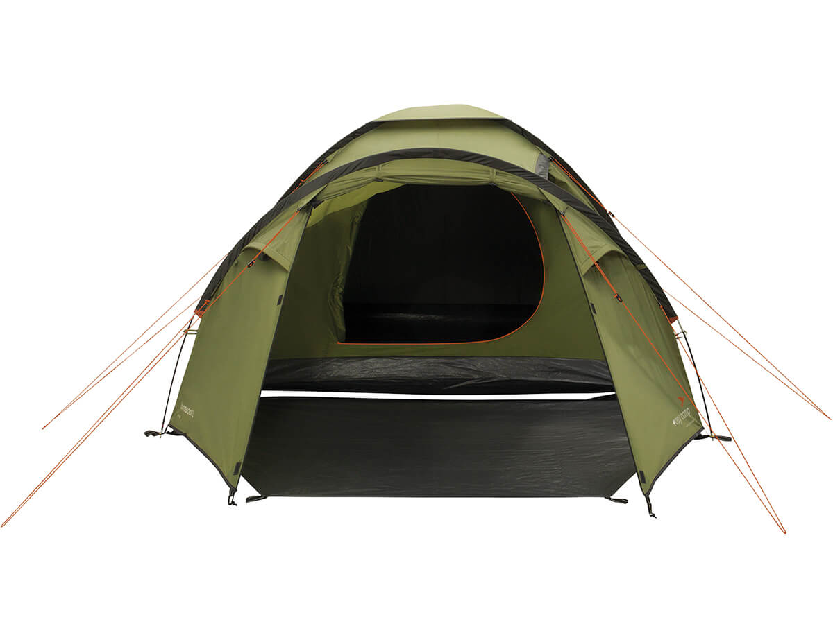 Vooraanzicht van de Easy Camp Lomsdal 3 Tent, ruime 3-persoons koepeltent met grote voortent.