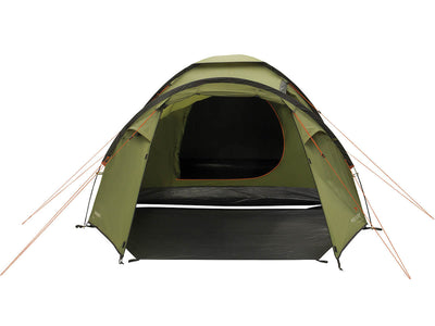 Vooraanzicht van de Easy Camp Lomsdal 3 Tent, ruime 3-persoons koepeltent met grote voortent.