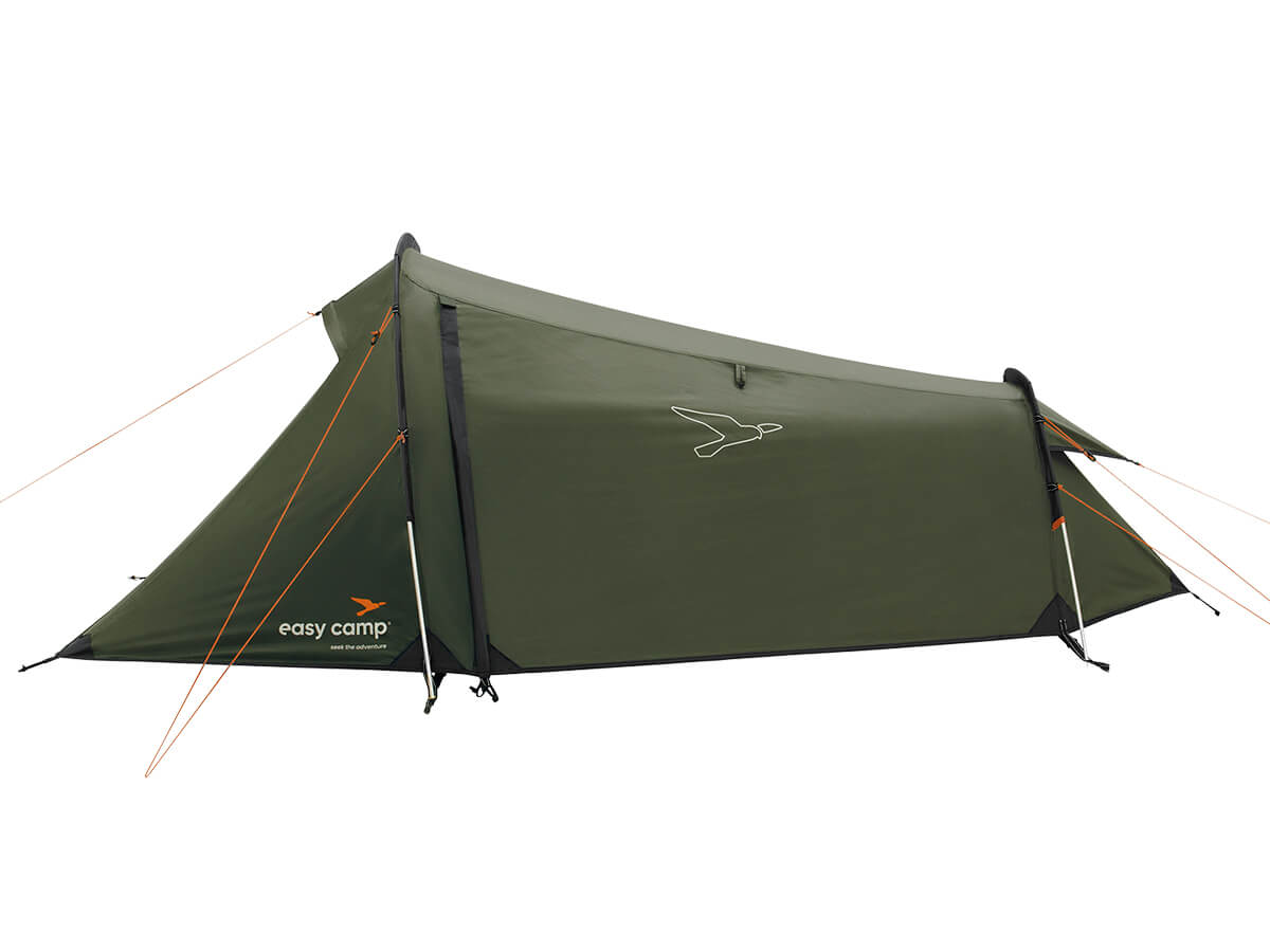 Zijkant van de Easy Camp Sarek 1 Tent volledig dicht geritst, waterdicht en windbestendig.