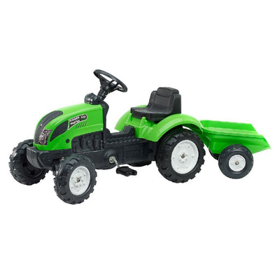 Falk Country Farmer traptractor met aanhanger in groene kleur.