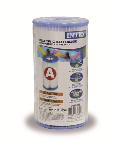 Afmetingen van de Intex Filter Cartridge Type A – Lengte 20,1 cm, diameter 10,8 cm.