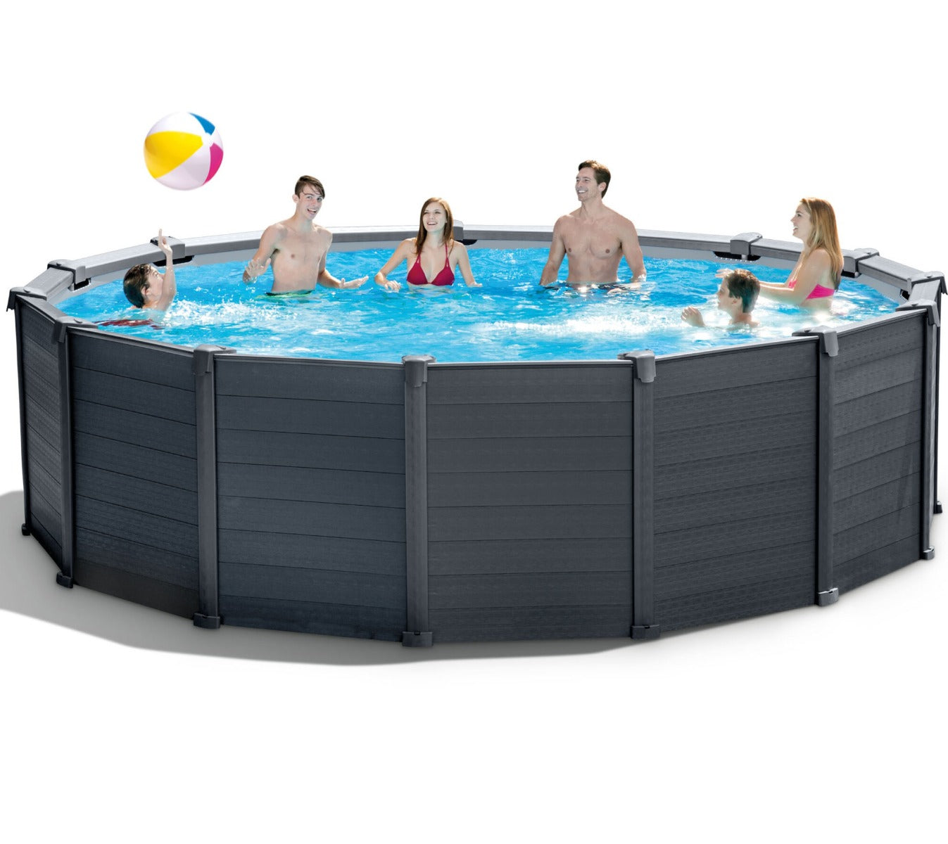  Intex Graphite Panel zwembad 478 x 124 cm, een luxe rond opzetzwembad met kunststof panelen.