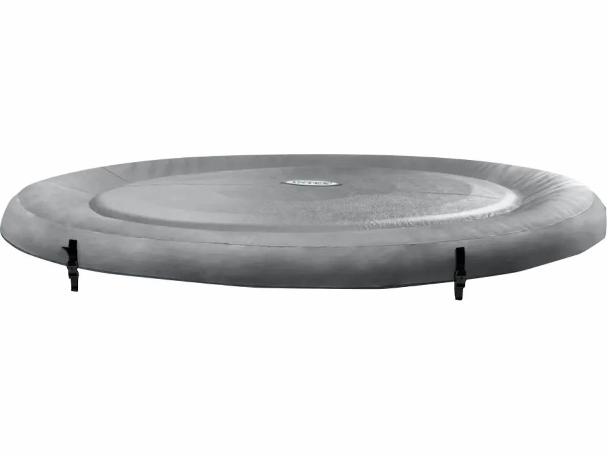 Ronde Intex PureSpa Greywood afdekzeil voor warmtebehoud en vuilbescherming, geschikt voor 4-persoons spa's.