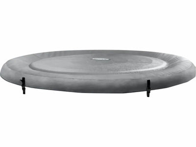 Ronde Intex PureSpa Greywood afdekzeil voor warmtebehoud en vuilbescherming, geschikt voor 4-persoons spa's.