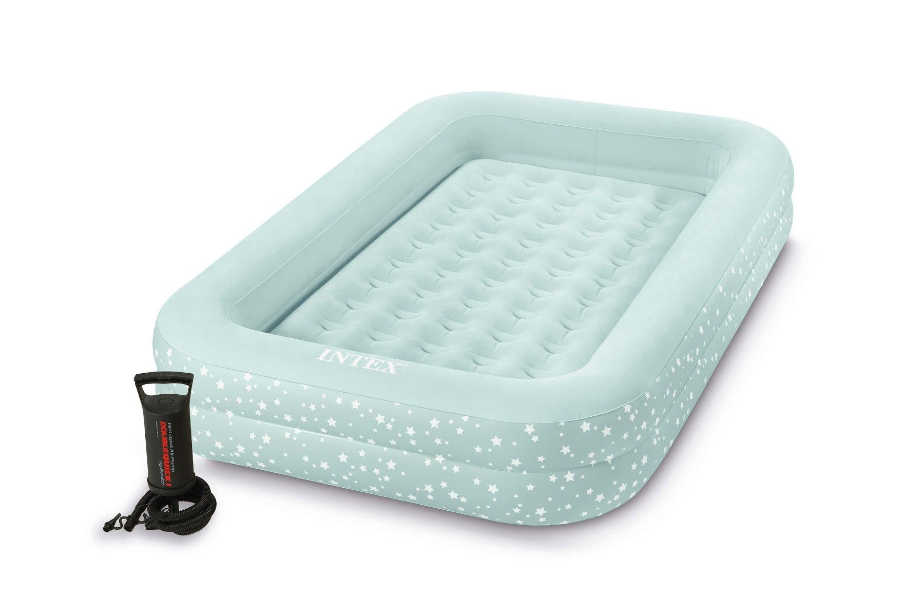 Intex Kinder Kampeerluchtbed opgezet in een slaapkamer voor een comfortabele nachtrust.