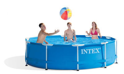 Intex Metal Frame zwembad 305 x 76 cm zonder filterpomp, zijaanzicht in tuin