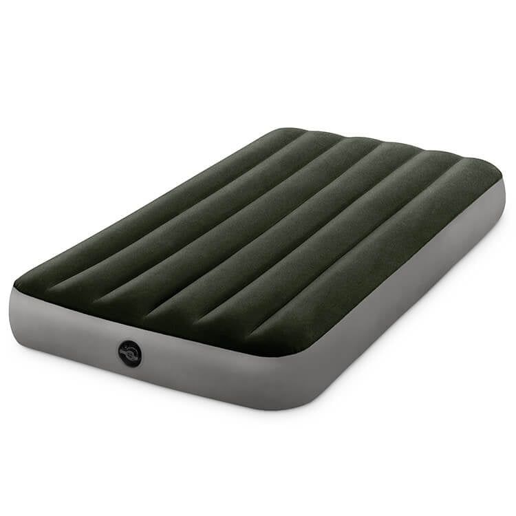 Intex Prestige Downy eenpersoons luchtbed met zachte geflockte laag en Fiber-Tech binnenstructuur.