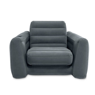 Intex Pull-Out opblaasstoel met stevige armleuningen en geïntegreerde bekerhouder voor extra gemak.