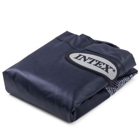 Opgevouwen Intex PureSpa afdekzeil in navy kleur, ideaal voor compacte opslag en bescherming van de spa.