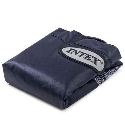 Opgevouwen Intex PureSpa afdekzeil in navy kleur, ideaal voor compacte opslag en bescherming van de spa.