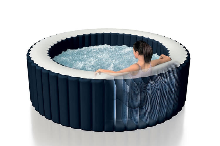  Vierpersoons Intex PureSpa Navy opblaasbare jacuzzi met stevig pvc en luxe accessoires.
