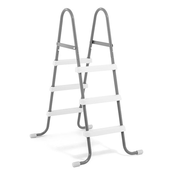 Detail van de Intex zwembadtrap met anti-slip treden en stevig metalen frame