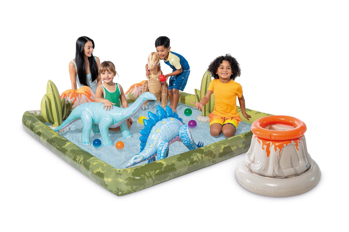 Jurassic Adventure speelcentrum in een zonnige tuin met dino-thema