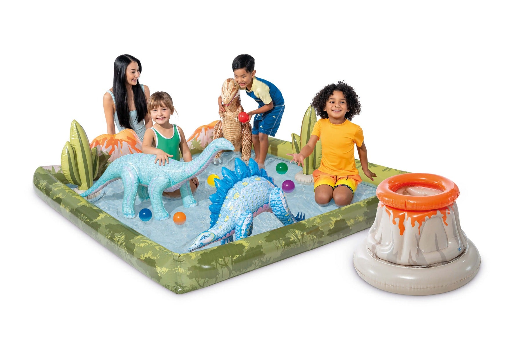 Jurassic Adventure speelcentrum in een zonnige tuin met dino-thema
