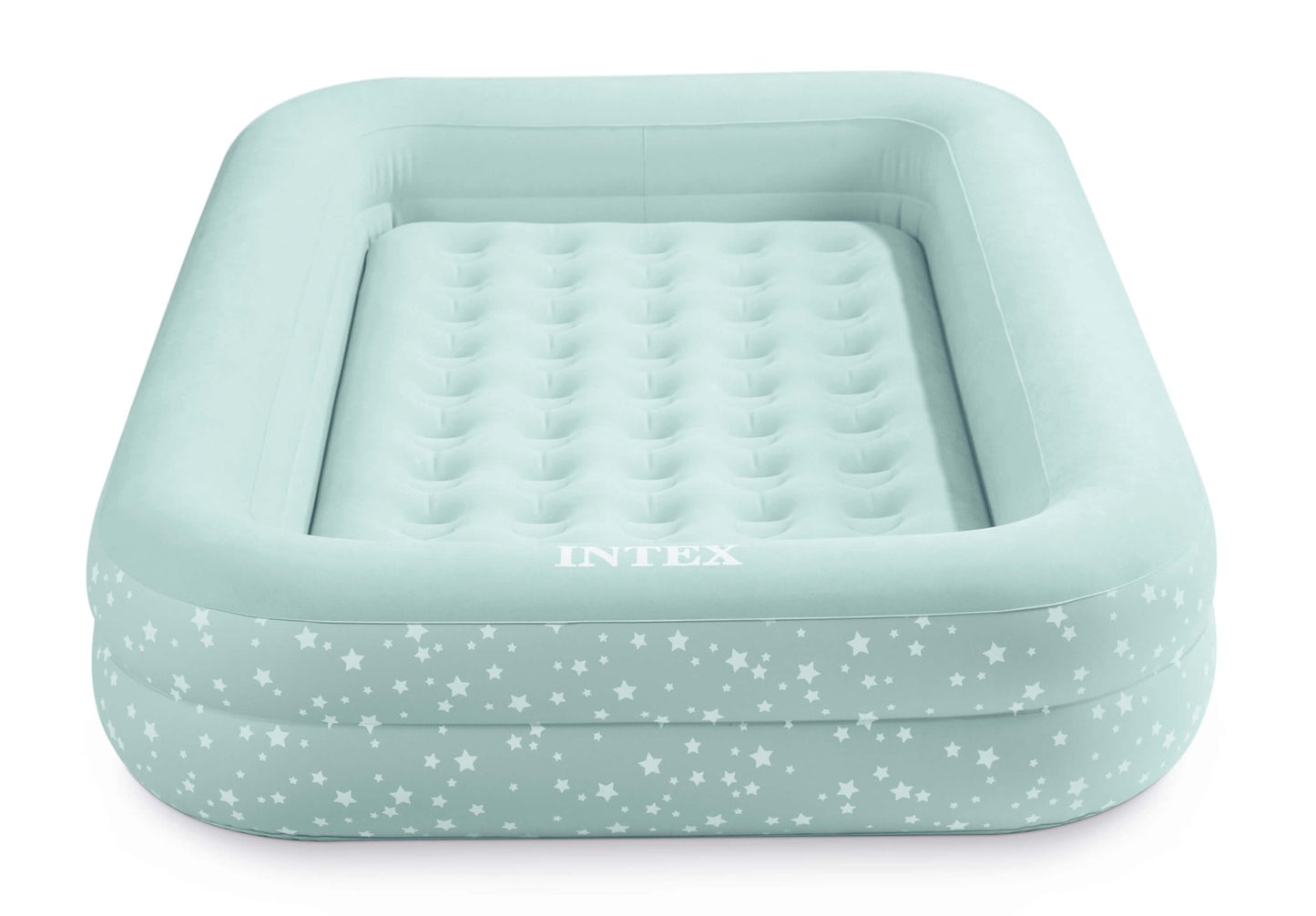  Intex Kinder Kampeerluchtbed met verhoogde randen voor extra veiligheid en comfort.