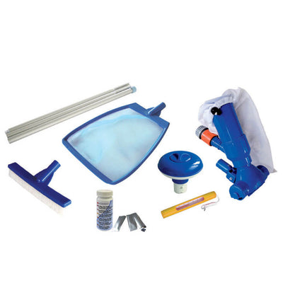 Kokido 6-delige zwembad reinigingsset met stofzuiger, schepnet, borstel, chloordrijver, teststrips en thermometer