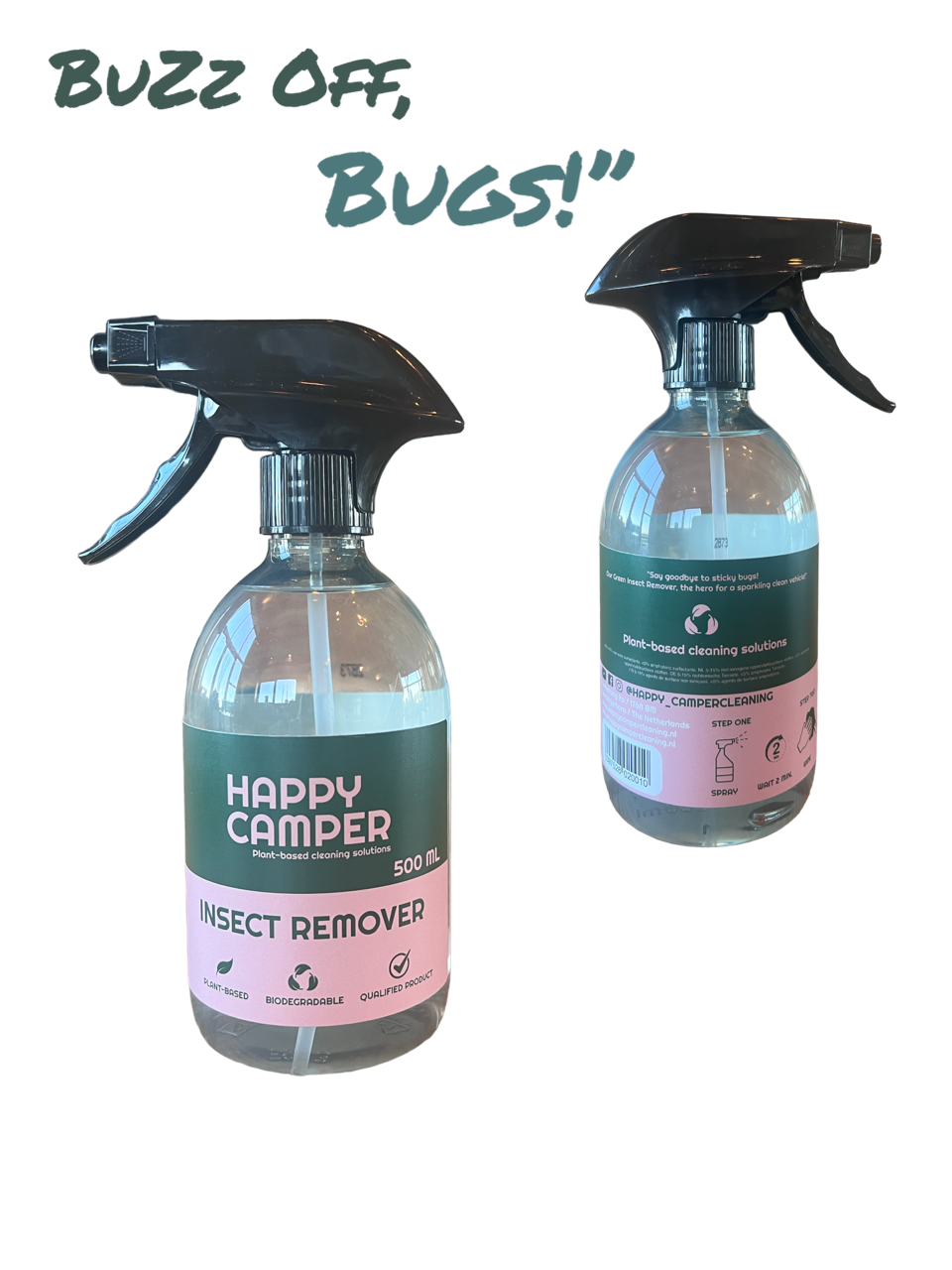 Fles Happy Camper Insectenverwijderaar met natuurlijke ingrediënten.