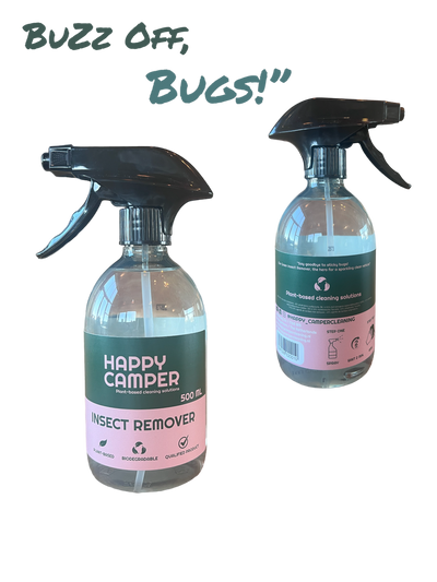 Fles Happy Camper Insectenverwijderaar met natuurlijke ingrediënten.