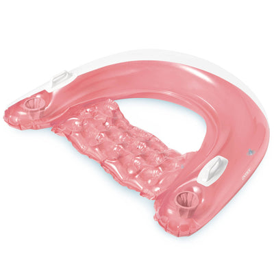  Roze opblaasbare drijvende zitstoel van Intex, ideaal voor ontspanning op het water.