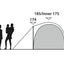 Technische tekening van de Outwell Cloud 5 Tent met stahoogte, binnenruimte en opbergruimte.