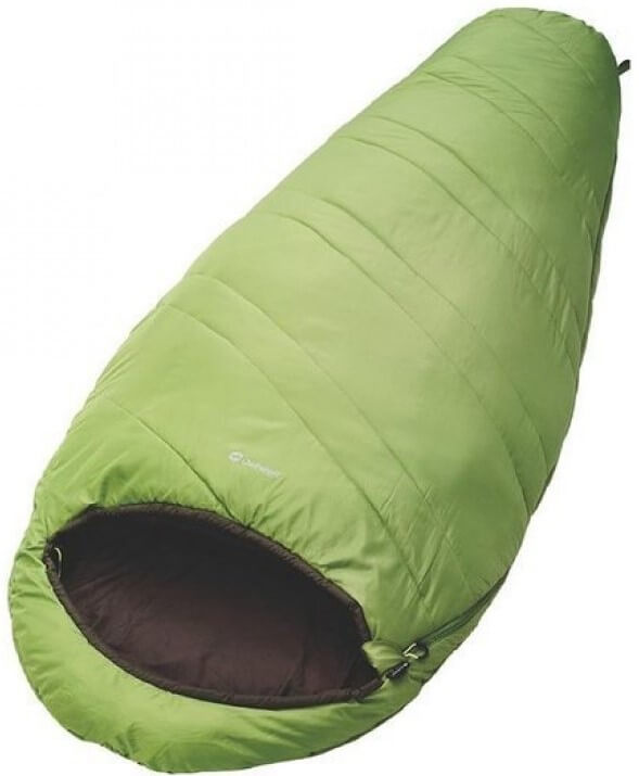 Outwell Cushy 1800 slaapzak opgerold in draagtas, compact en eenvoudig mee te nemen.