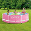 Opvallend roze Intex Metal Frame Zwembad, perfect voor kleine tuinen, afmetingen 244 x 76 cm