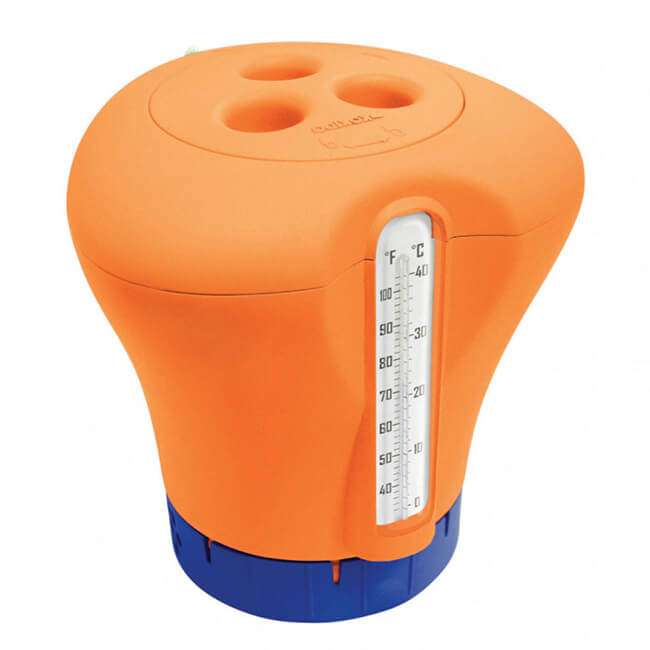  Ingebouwde thermometer in Kokido chloordispenser geeft temperatuur weer in Celsius en Fahrenheit.