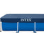 Detail van de waterafvoer op het Intex afdekzeil voor frame zwembaden, voorkomt ophoping van water op het zwembadzeil.